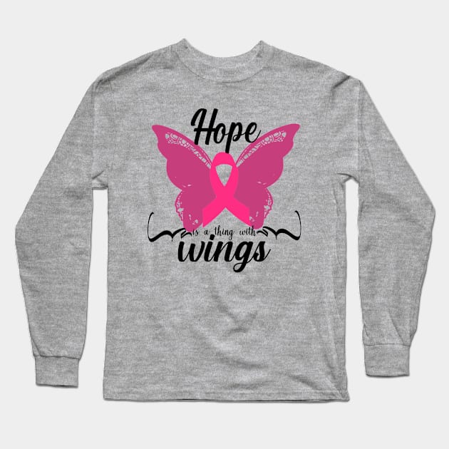 Hope is a thing with wings Breast Cancer Pink Ribbon Long Sleeve T-Shirt by FamilyCurios